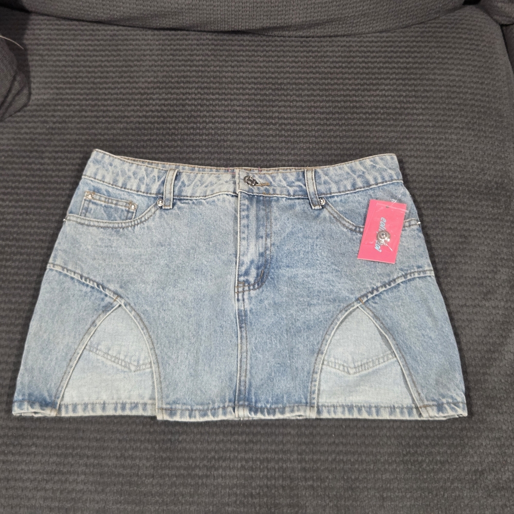Edikted Light Blue Denim Mini Skirt